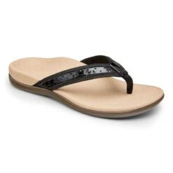 Vionic Tide Casandra Black Toe Post Orthotic Sandals For Women